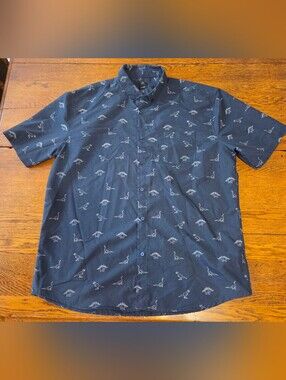 Men's Visive  Navy Short-Sleeve Button-Up Shirt with Dinosaur Print 2XL